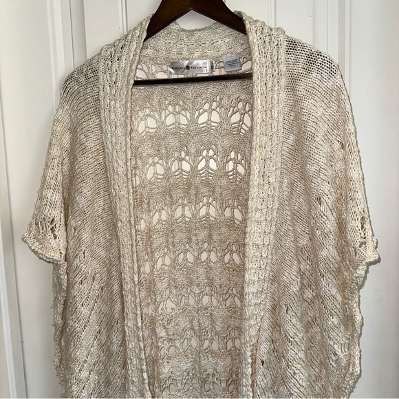 Rancho Estancia cream crocheted open front cardigan fringe women M/L - Picture 3 of 10